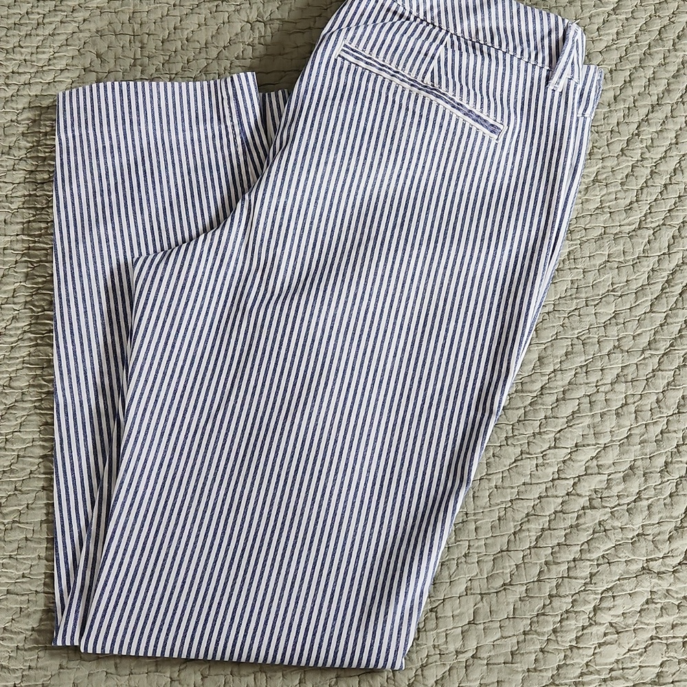 Old Navy Women's Pixie Striped Straight Leg Pants - Blue and White